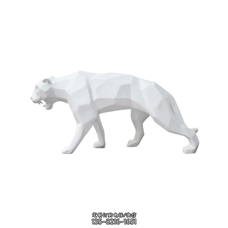 白色几何面抽象豹子玻璃钢雕塑