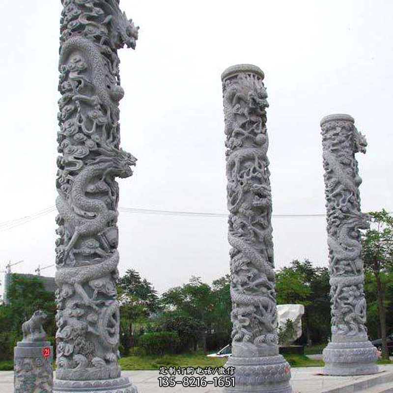 公园龙柱雕塑-青石石雕龙柱