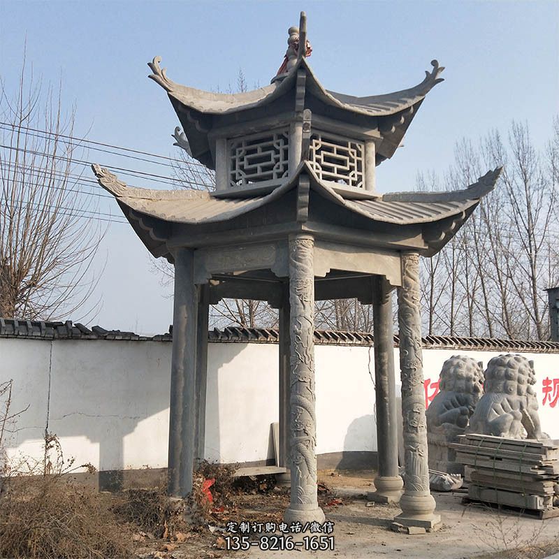 中式双层石雕凉亭图片