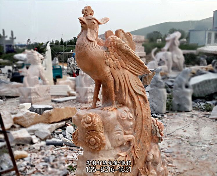 凤凰牡丹晚霞红石雕神兽动物雕塑图片