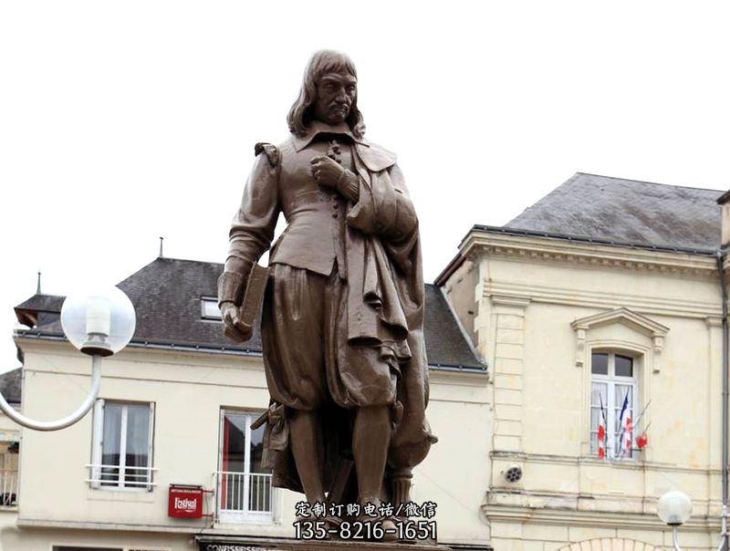 法国哲学家笛卡尔铜雕塑像世界知名人物雕像