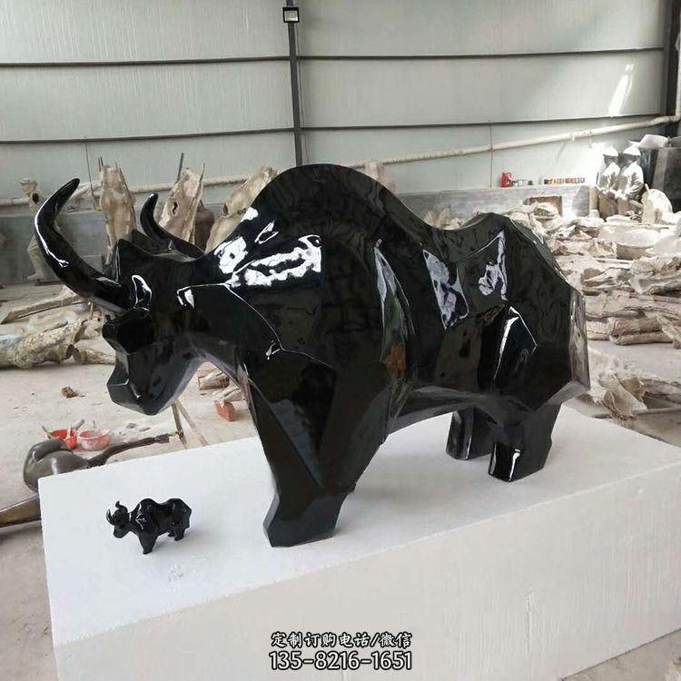 玻璃钢抽象动物牛雕塑工艺品景观摆件