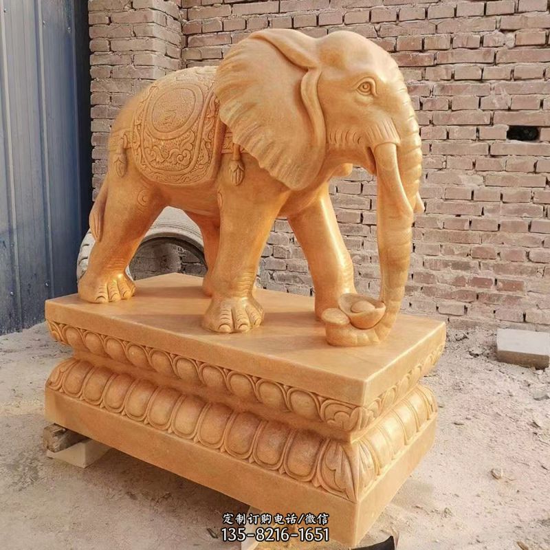 石雕大象摆件-大象坐着雕塑