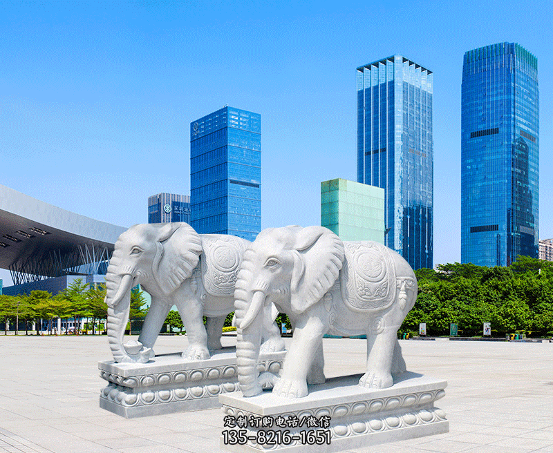 公石雕大象-大象雕塑喷泉