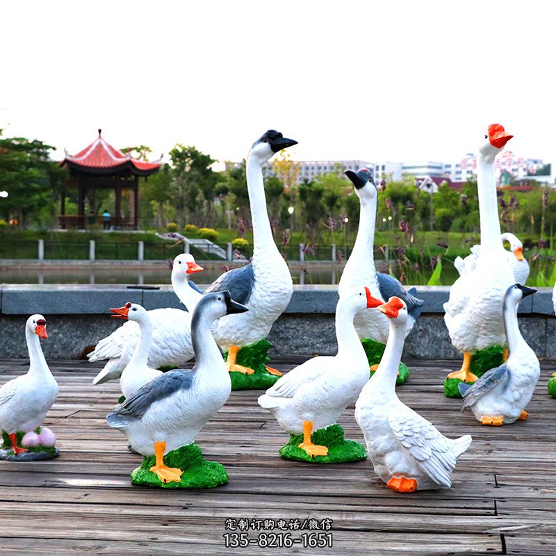 農場戶外草地水景天鵝動物雕塑擺件