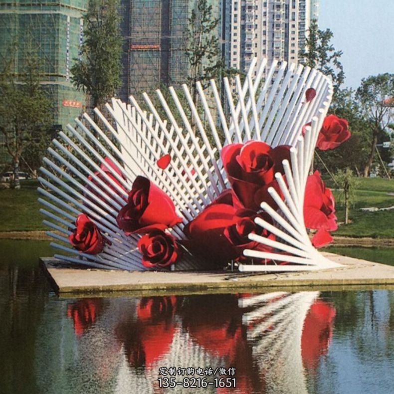 公园园林玫瑰花不锈钢水景景观雕塑