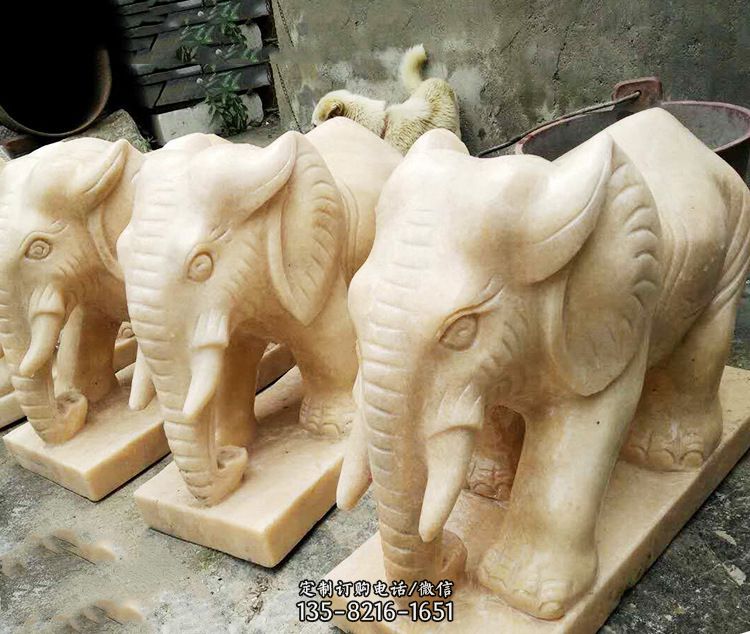 石雕大象喷水-泰式大象雕塑