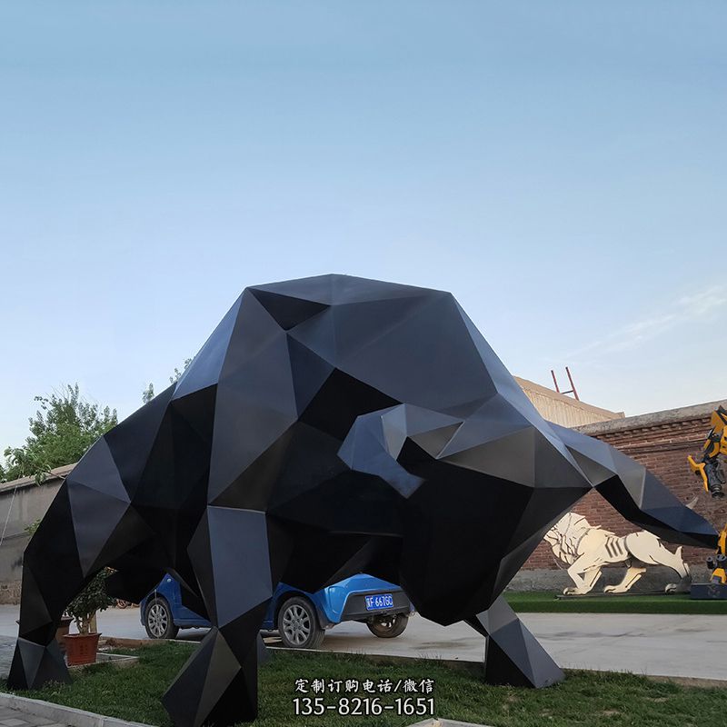 抽象华尔街牛大型玻璃钢公园园林动物雕塑
