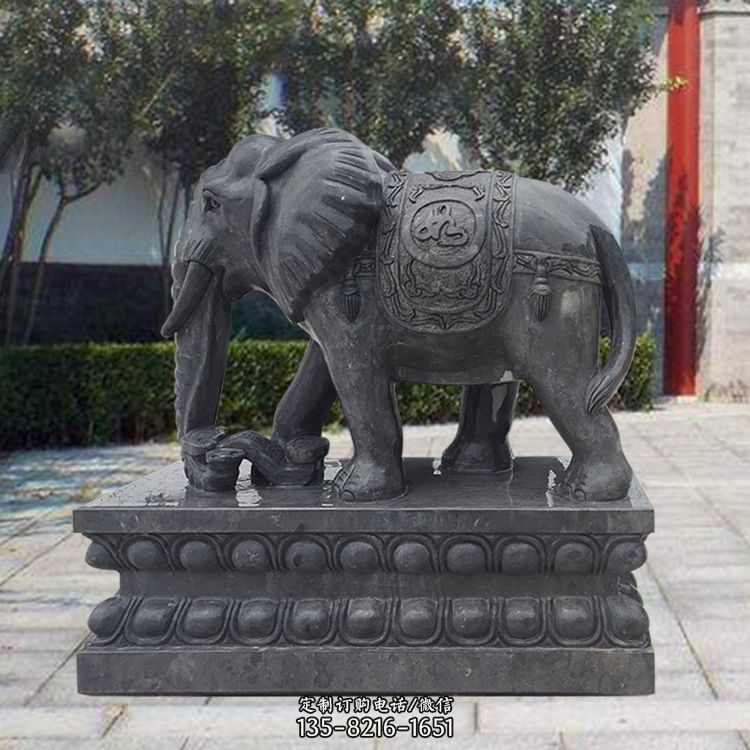 黑色石雕大象-企业大象雕塑