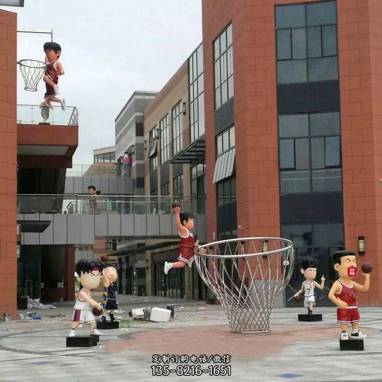 校园卡通人物打篮球雕塑