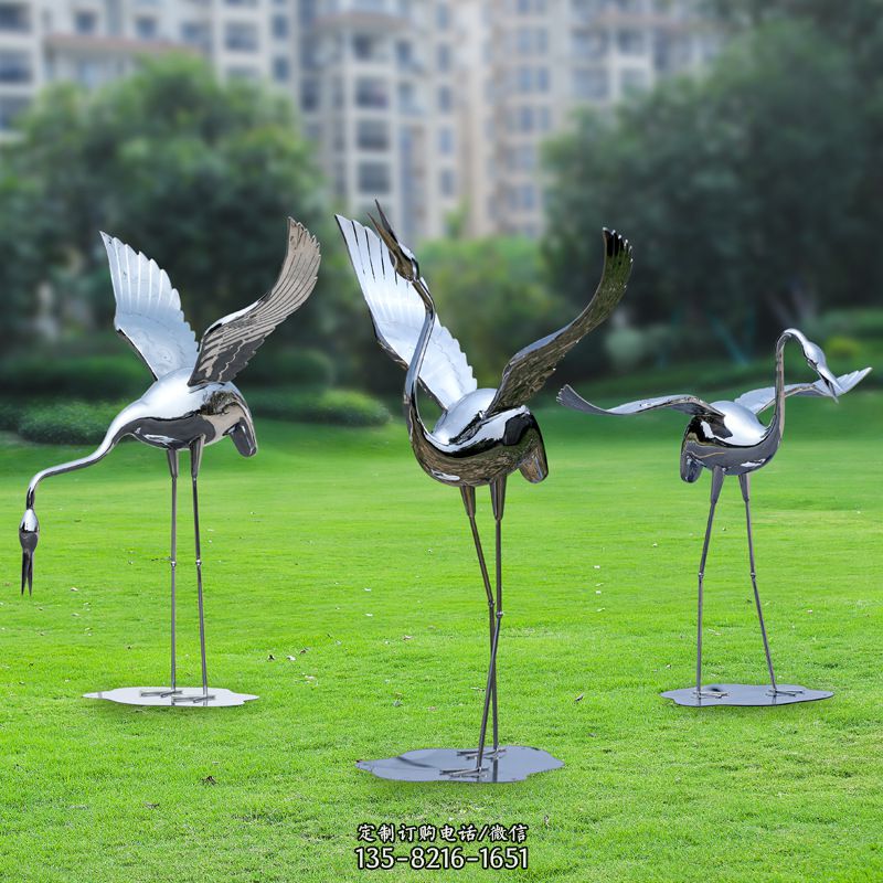 公园不锈钢仙鹤摆件雕塑