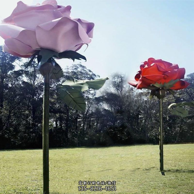 公园草坪不锈钢玫瑰花雕塑摆件