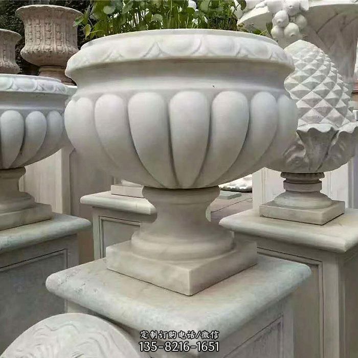 汉白玉城市园林花盆石雕图片