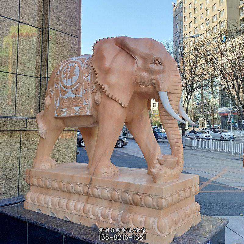 狮子大象石雕-石雕喷泉大象