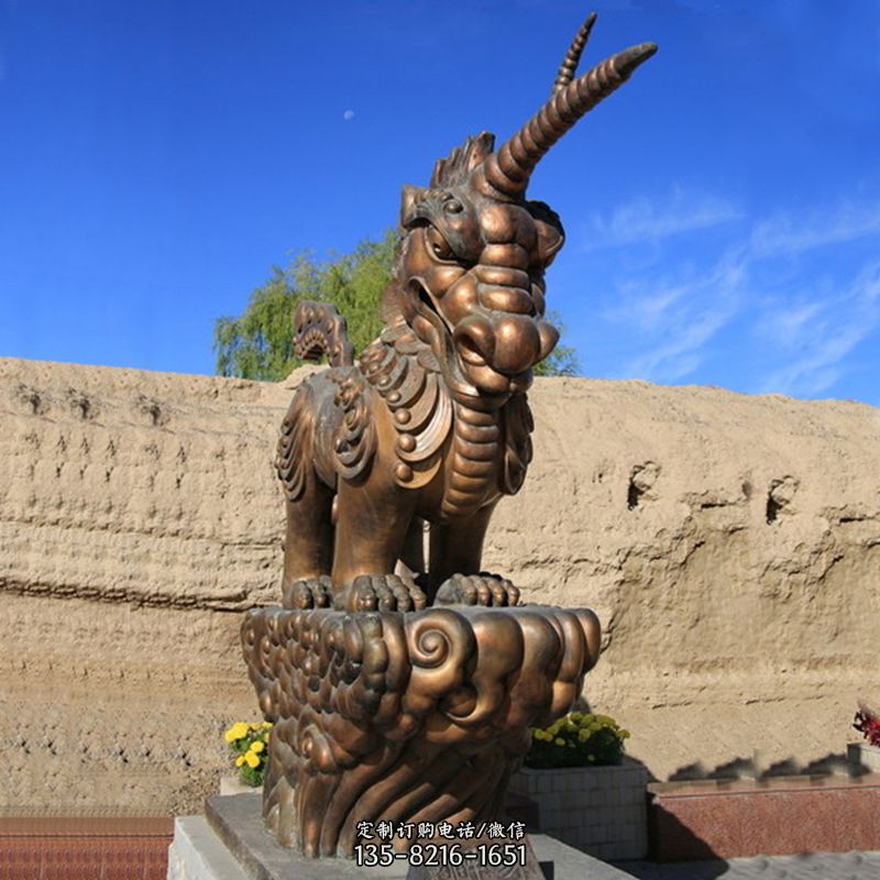 神羊獬豸銅雕-景區神獸動物雕塑擺件