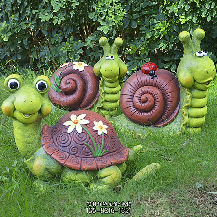 草坪小动物，玻璃钢卡通乌龟和蜗牛雕塑