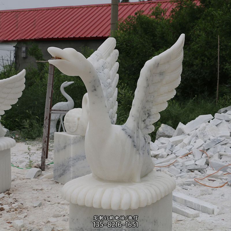 大理石喷水天鹅石雕 园林水景装饰动物雕塑