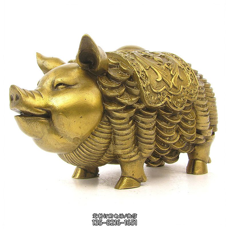 黄铜金猪招财雕塑摆件-企业商场风水招财动物美陈