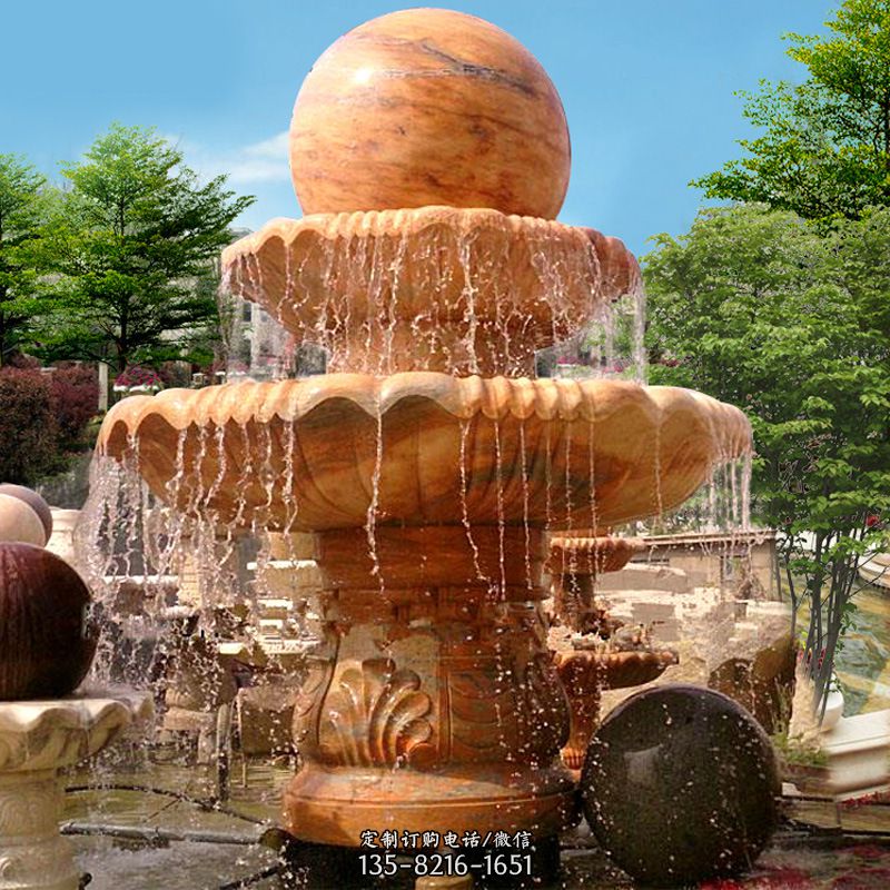 花岗岩石雕喷泉风水球图片