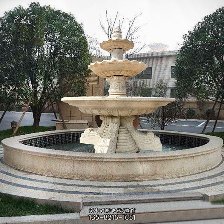 石雕花盆喷泉-兰花-中式砂岩花盆雕塑
