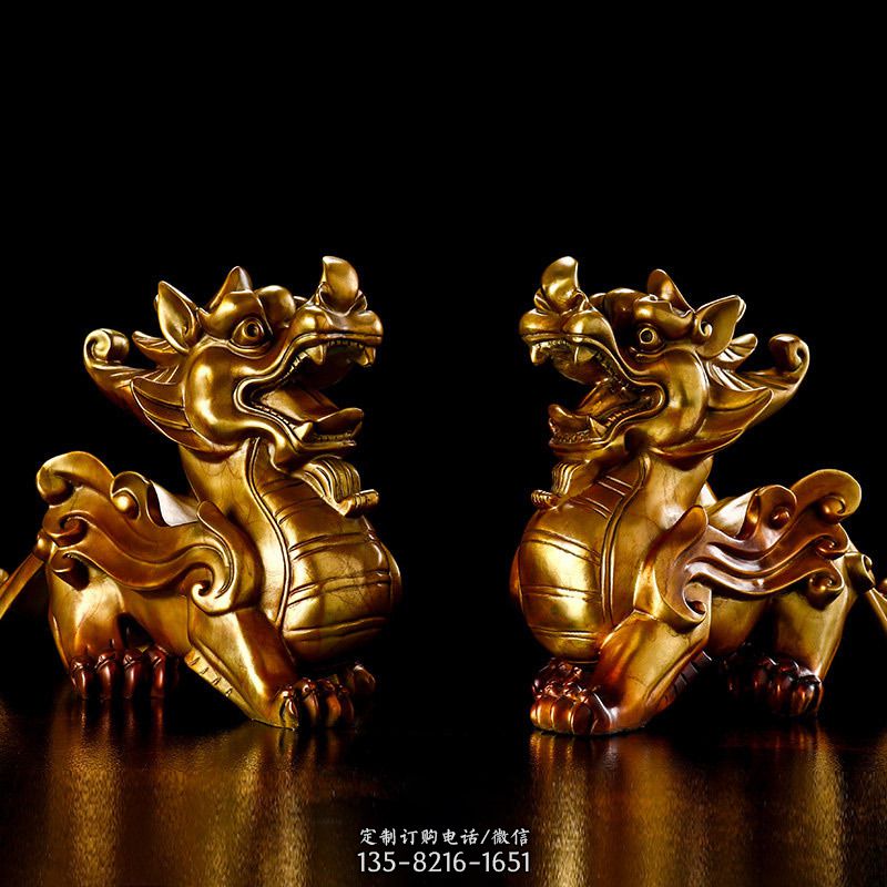 招财黄铜貔貅雕塑摆件