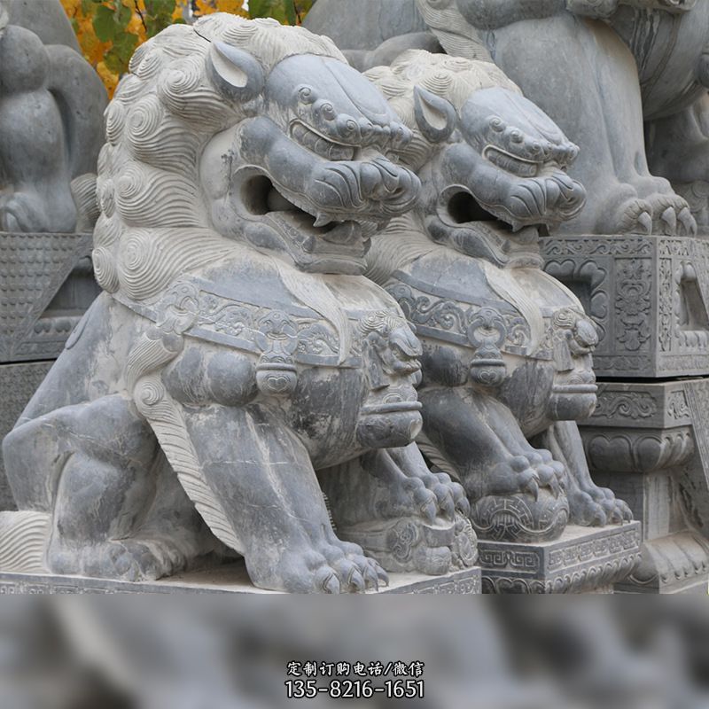 故宫青石狮子-狮子雕塑卷毛