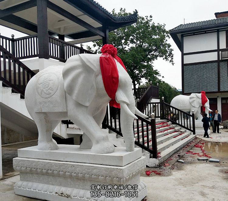 石雕大象 觀音欄桿