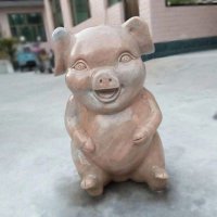 喜庆的石雕猪-晚霞红大理石生肖动物雕塑