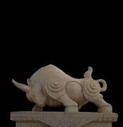 抽象牛砂岩雕塑-生肖动物石雕摆件