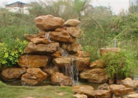 黄蜡石假山城市园林景观雕塑假山-红砂岩浮雕假山水池