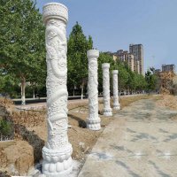 中国龙柱雕刻龙柱龙头雕塑-房子石雕龙头