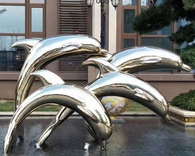 水景不锈钢海豚雕塑-城市广场创意动物雕塑