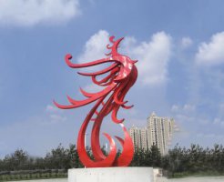 红色不锈钢抽象凤凰户外园林广场景观动物雕塑