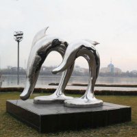 抽象海豚不锈钢雕塑-公园创意动物景观雕塑