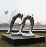 抽象海豚不锈钢雕塑-公园创意动物景观雕塑