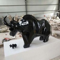 玻璃钢抽象动物牛雕塑工艺品景观摆件