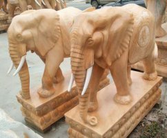大象柱子石雕-铜雕摆件大象