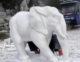 写实大象石雕-铁板大象雕塑