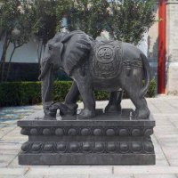 黑色石雕大象-企业大象雕塑