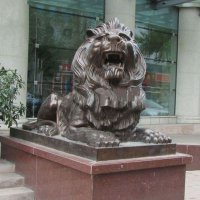 酒店门口看门港币狮子铜雕塑