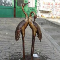 铜雕仙鹤夫妻-铸铜彩绘仙鹤雕塑