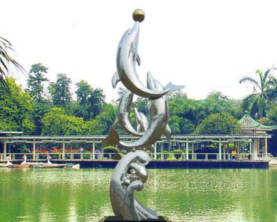 戏球不锈钢海豚雕塑-园林水景动物景观