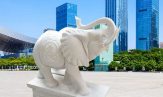 石雕大象喷泉-卡通大象石雕