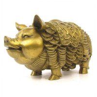 黄铜金猪招财雕塑摆件-企业商场风水招财动物美陈