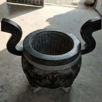 黑色石雕香炉-铜佛香炉