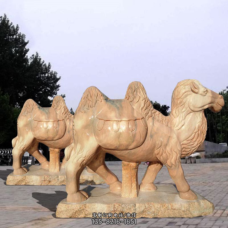 骆驼雕塑晚霞红石雕动物图片