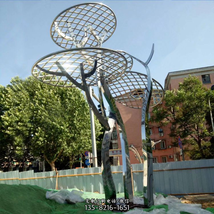 广场抽象网格不锈钢树雕塑