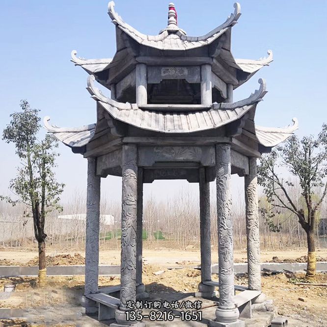 中式园林双层青石亭子图片
