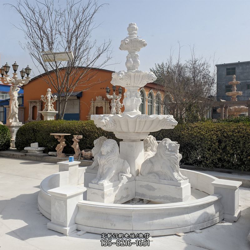 汉白玉狮子喷泉雕塑