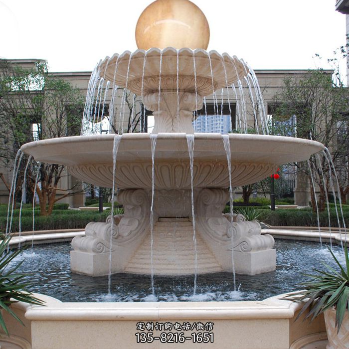 石雕喷泉风水球-宾馆酒店招财风水雕塑图片